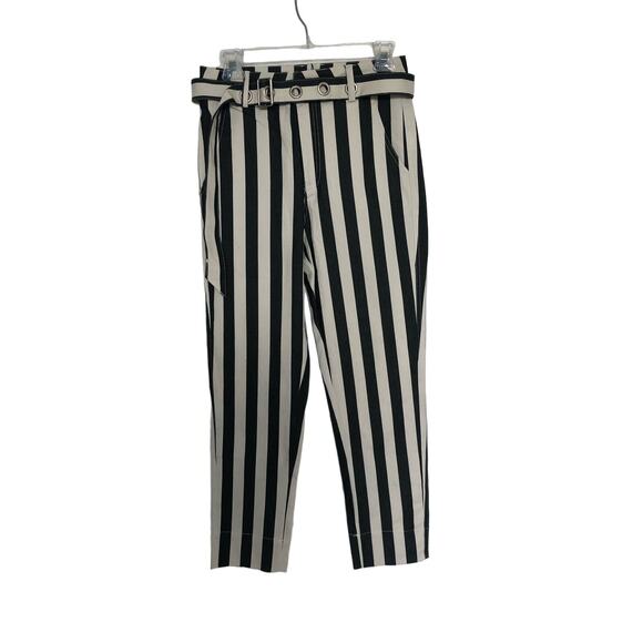 Uniq Gray and White Striped Pants with Grommet Belt - S - Picture 1 of 7